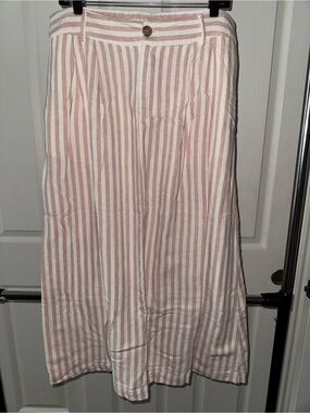 A New Day Striped Pink and White A-Line Women's Linen Skirt